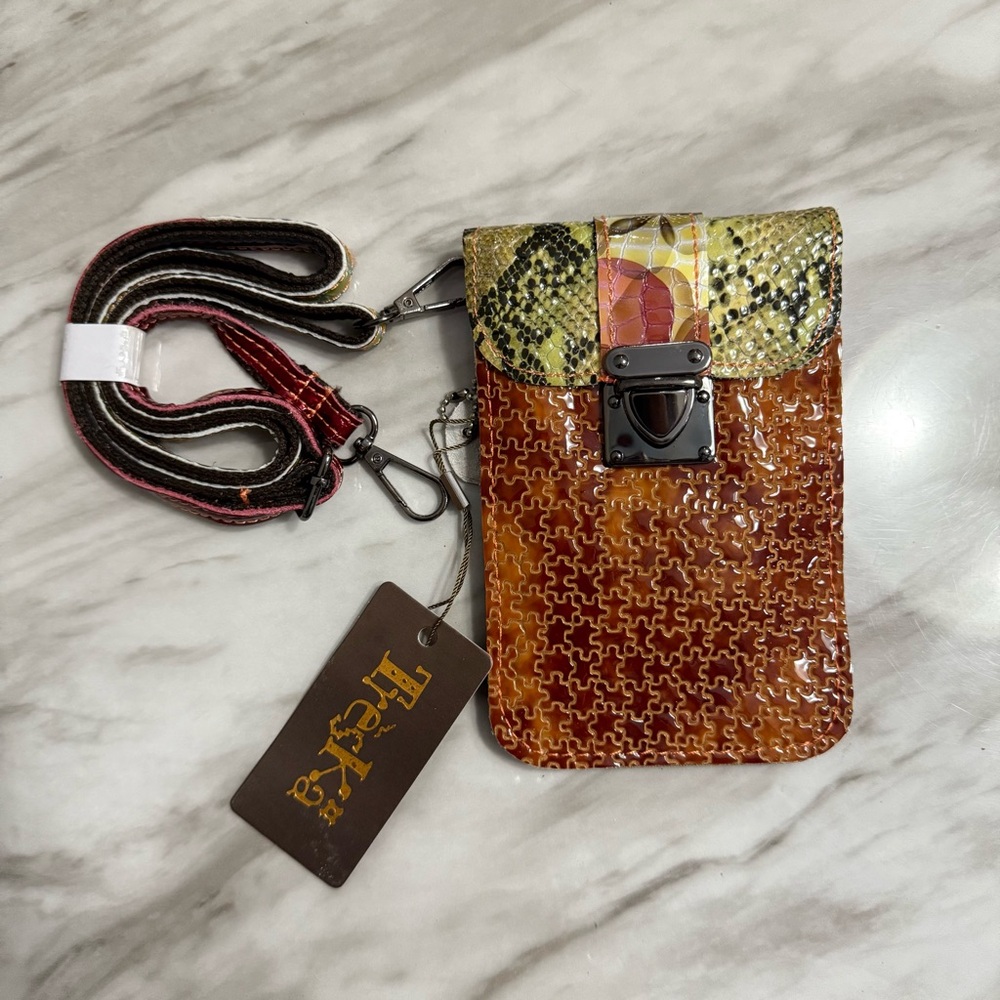 Treska Crossbody Bag snakeskin and puzzle print NWT